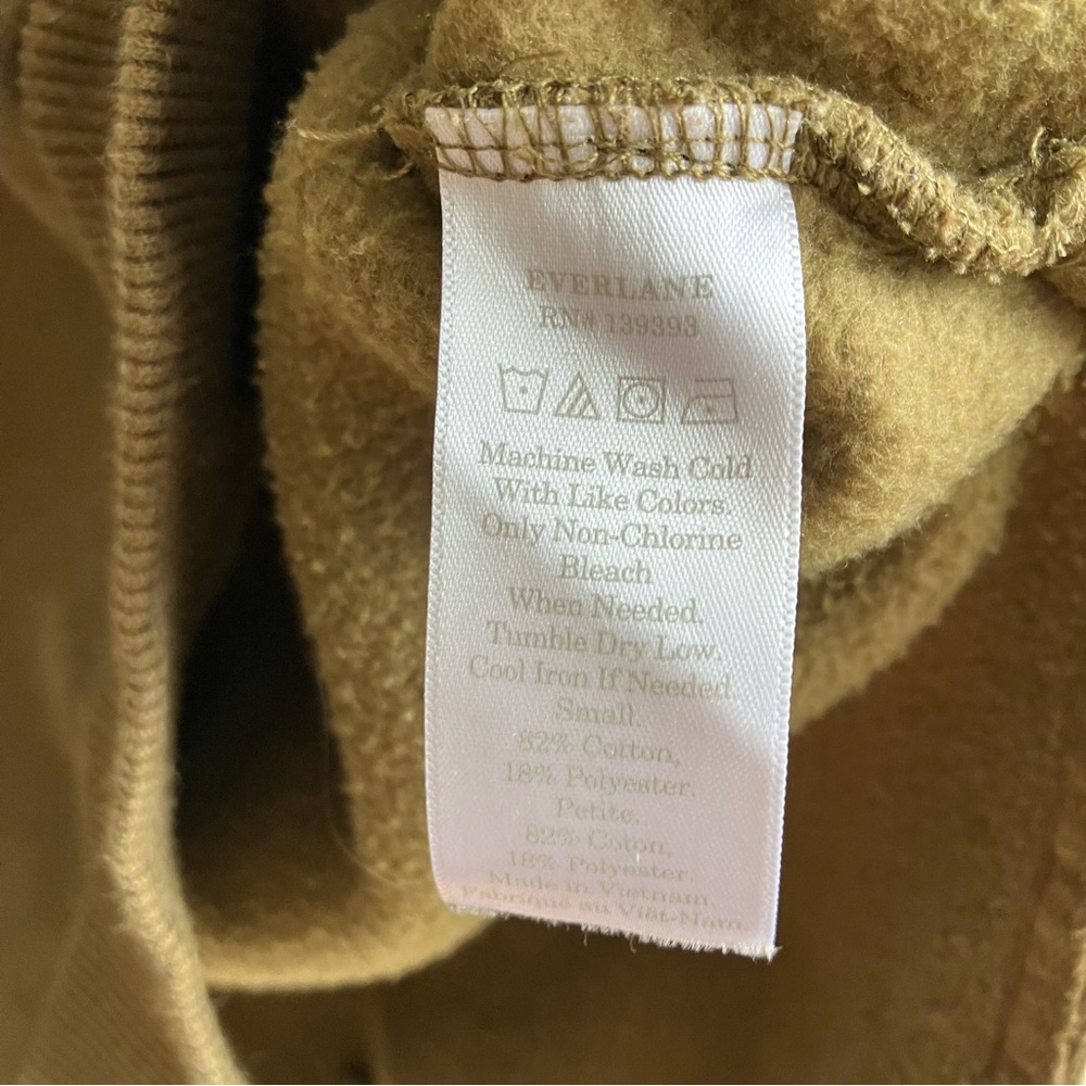 Everlane Oversized Fleece Hoodie Size S Olive Green Sweatshirt Cotton Side Slits - Picture 9 of 10
